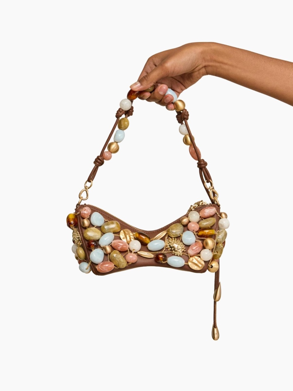 cult gaia Brown Shoulder Bag with Multicolor Bead Embellishments - Picture 2 of 8